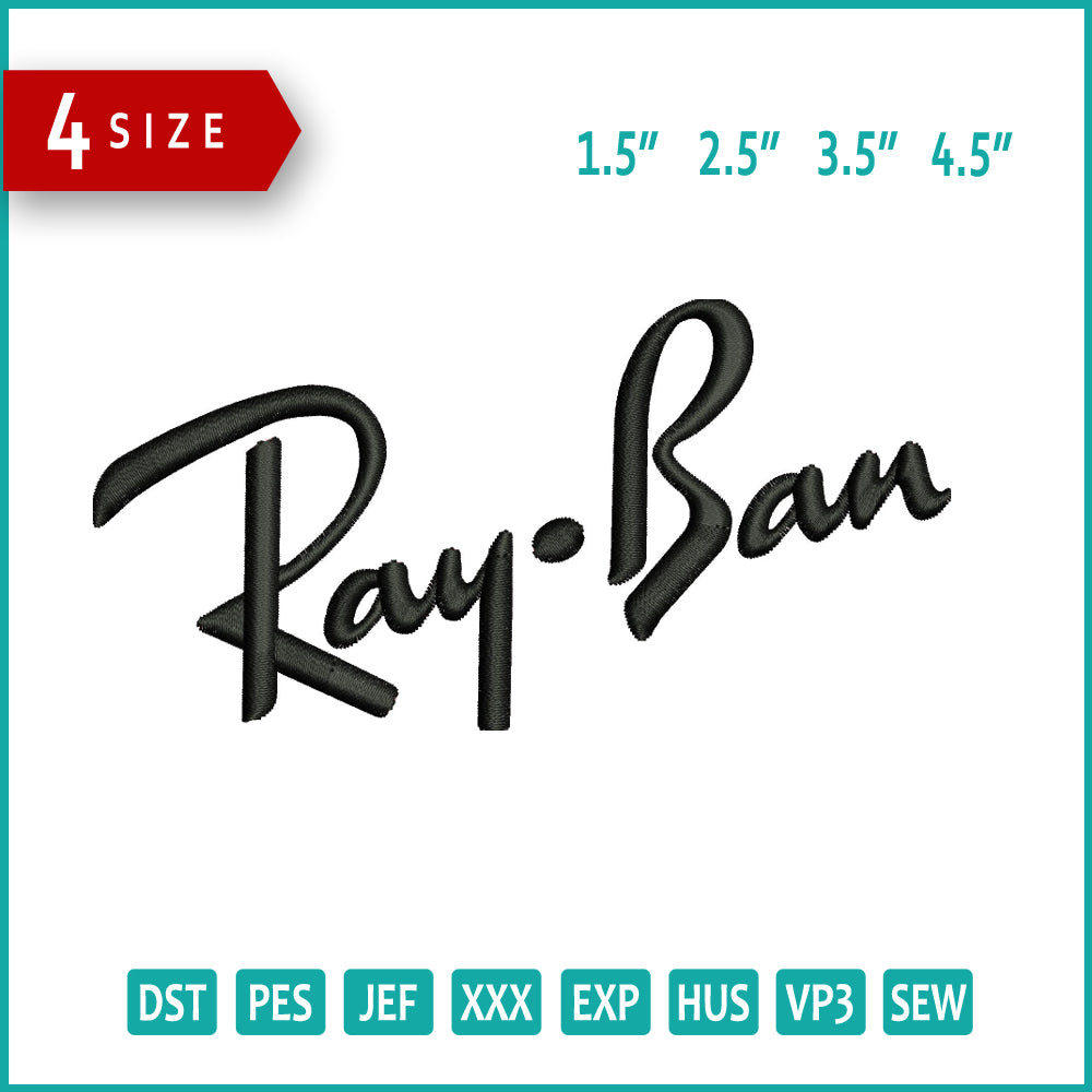 Ray Ban Logo Embroidery Design Files - 4 Size's