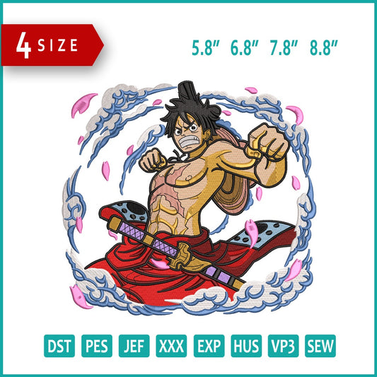 Monkey D Luffy v8 Embroidery Design Files - 4 Size's