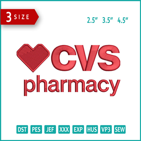 CVS Pharmacy Logo Embroidery Design Files - 3 Size's