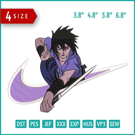 Sasuke Uchiha Swoosh v6 Embroidery Design Files - 4 Sizes