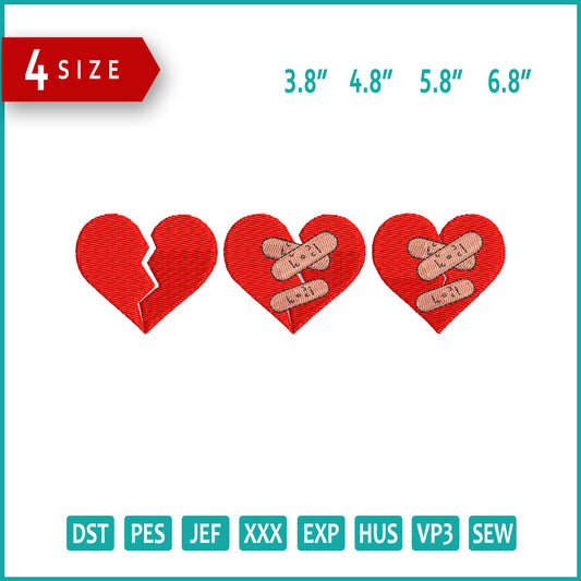 Broken Hearts Embroidery Design Files - 4 Size's
