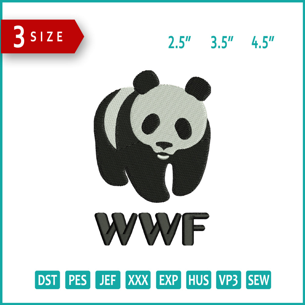 WWF Panda Logo Embroidery Design Files - 3 Size's