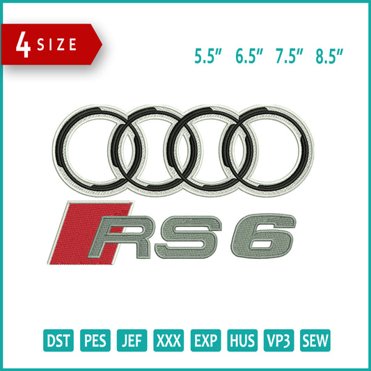 Audi RS6 Logo Embroidery Design Files - 4 Size's