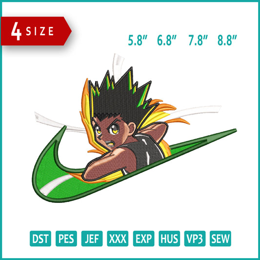 Gon Freecss Swoosh v2 Embroidery Design Files - 3 Sizes