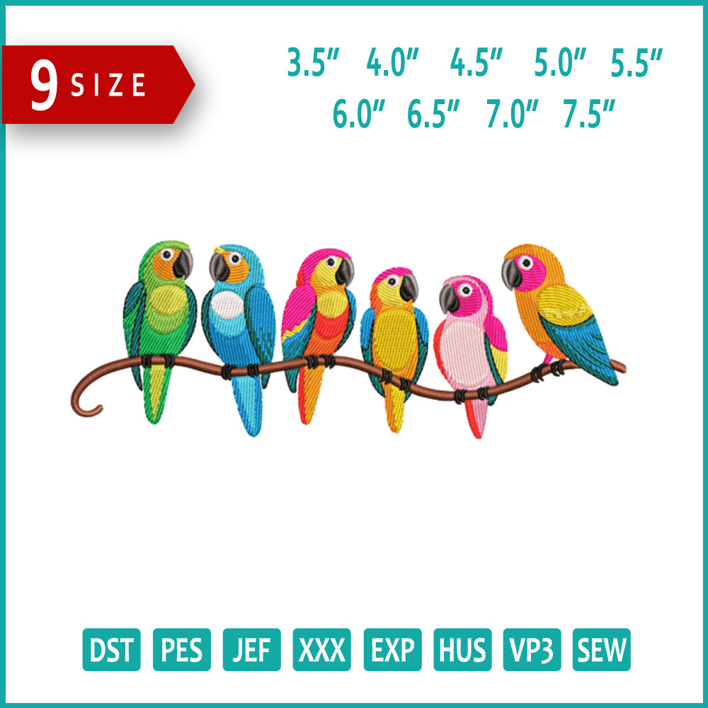 Rainbow Birds Embroidery Design Files - 9 Size's