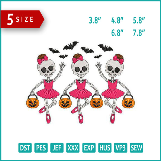 Ballerina Skeleton Embroidery Design Files - 5 Size's
