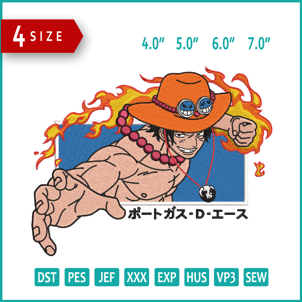Ace Punch One Piece Embroidery Design Files - 4 Sizes