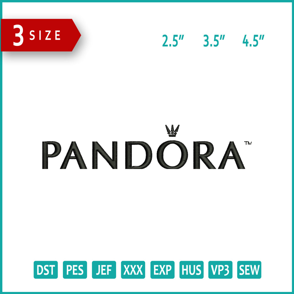 Pandora Logo Embroidery Design Files - 3 Size's