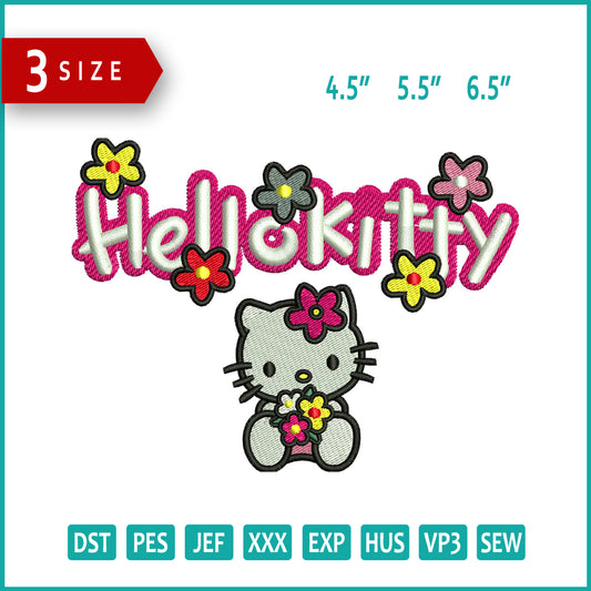 Hello Kitty Flower Embroidery Design Files - 3 Size's