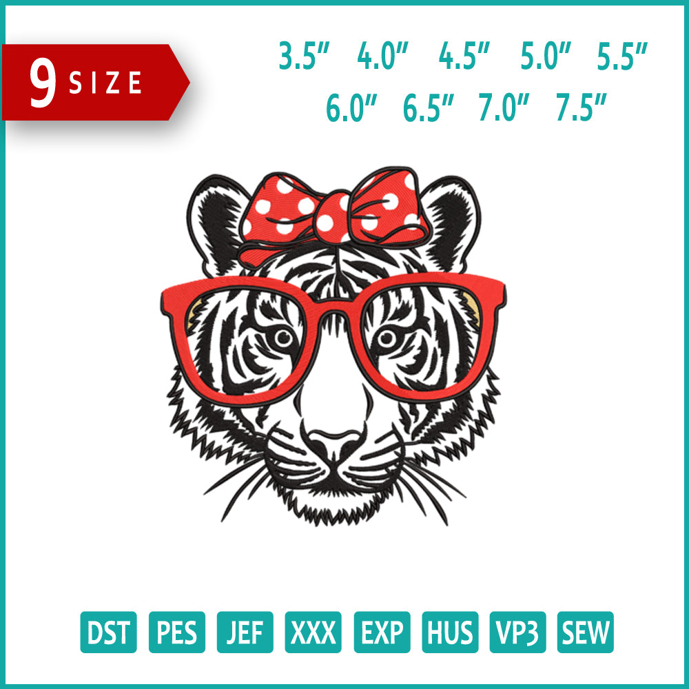 Tiger Sunglasses Embroidery Design Files - 9 Size's
