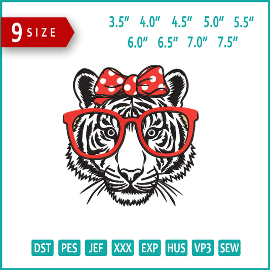 Tiger Sunglasses Embroidery Design Files - 9 Size's