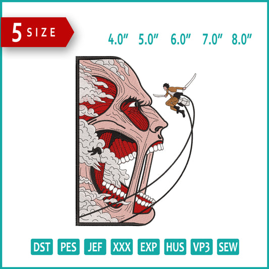 Eren Vs Colossal Embroidery Design Files - 5 Size's