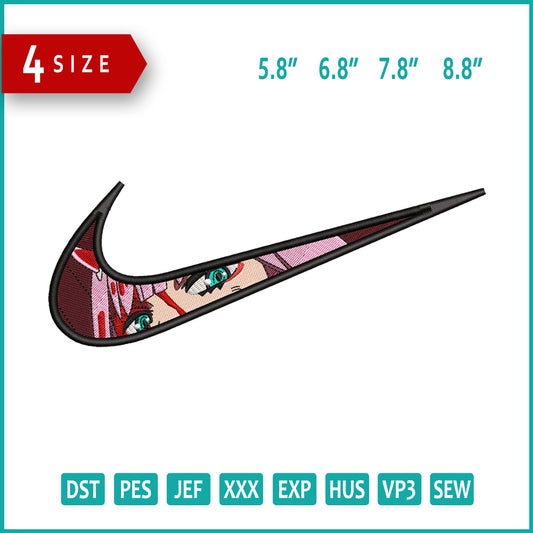 Zero Two Swoosh Embroidery Design Files - 4 Size's