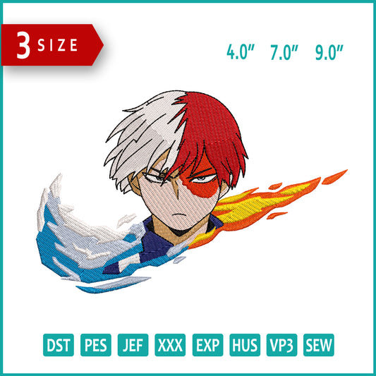 Shoto Todoroki Swoosh v3 Embroidery Design Files - 3 Sizes