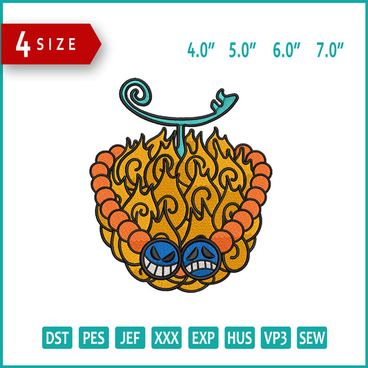 Ace Devil Fruit Embroidery Design Files - 4 Size's