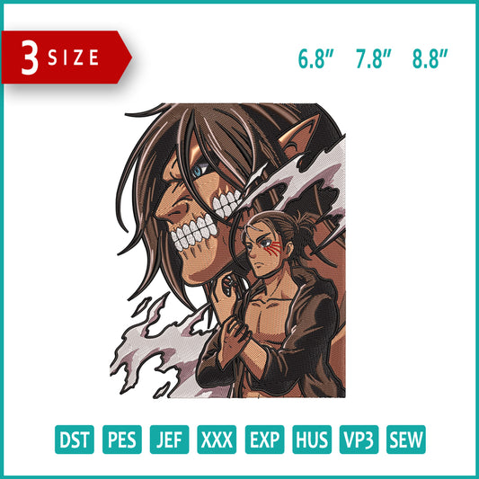 Attack On Titan Eren Yeager Embroidery Design Files - 3 Size's