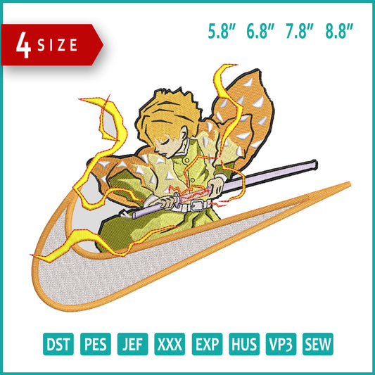 Zenitsu Agatsuma Swoosh Embroidery Design Files - 4 Sizes