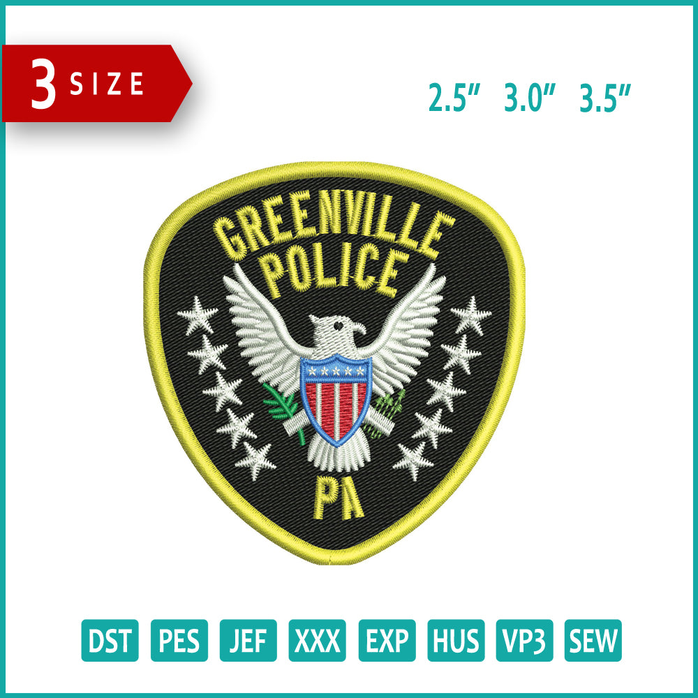 Greenville Police PA Embroidery Design Files - 3 Size's