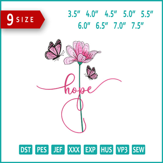 Flower of Hope Embroidery Design Files - 9 Size's