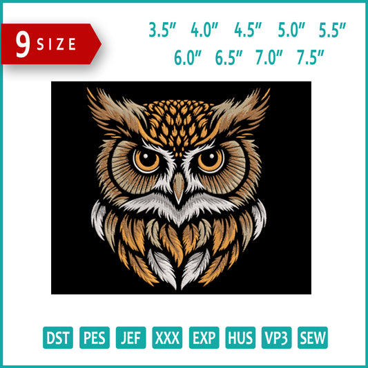 Eurasian Eagle Owl Embroidery Design Files - 9 Size's