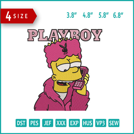 Simpson Bart Playboy Embroidery Design Files - 4 Size's
