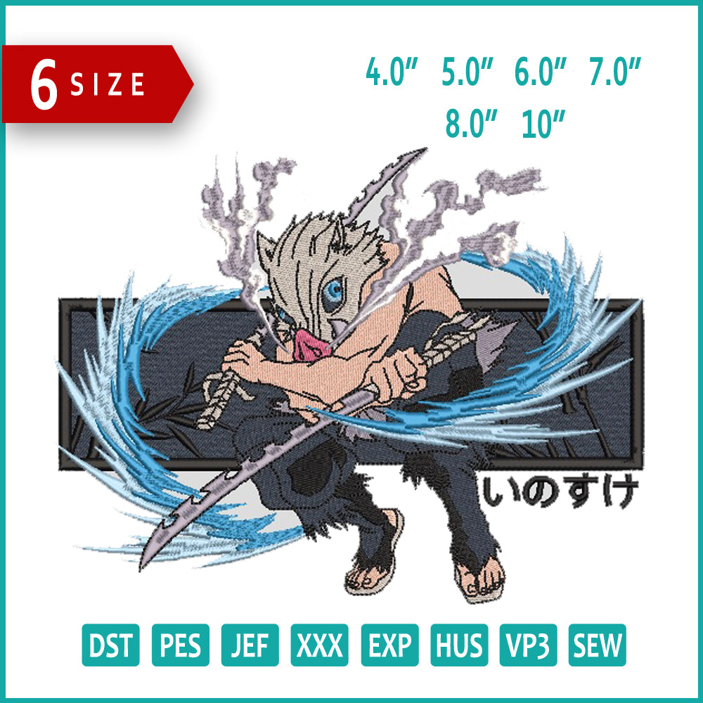 Inosuke Hashibira v3 Embroidery Design Files - 6 Size's