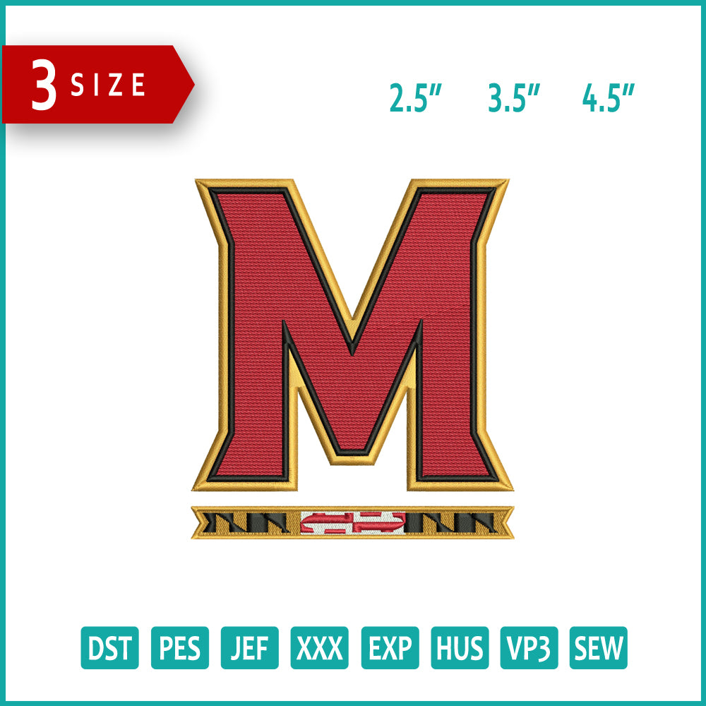 Maryland Terrapins Logo Embroidery Design Files - 3 Size's