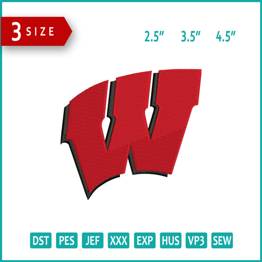 Wisconsin Badger Logo Embroidery Design Files - 3 Size's