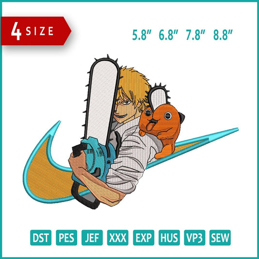 Denji Swoosh Embroidery Design Files - 4 Size's