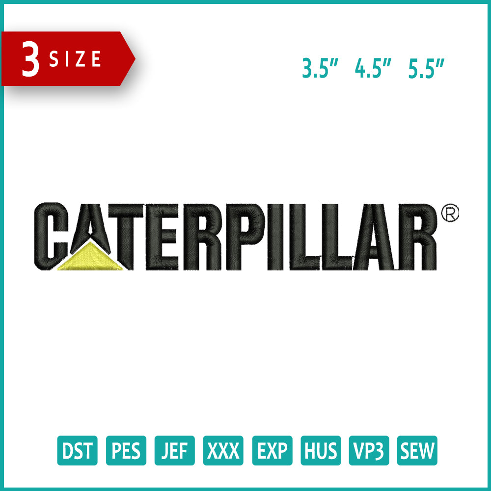 Caterpillar Logo Embroidery Design Files - 3 Size's