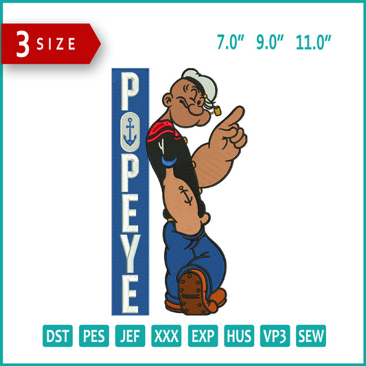 Popeye v3 Embroidery Design Files - 3 Size's