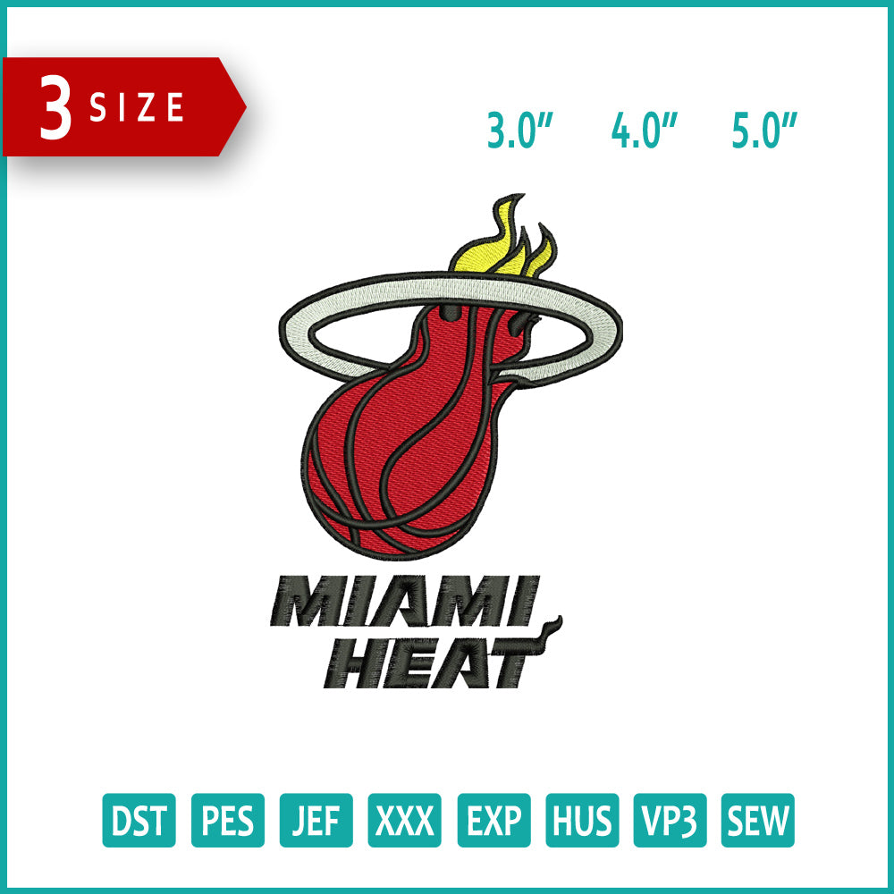 Miami Heat Logo Embroidery Design Files - 3 Size's
