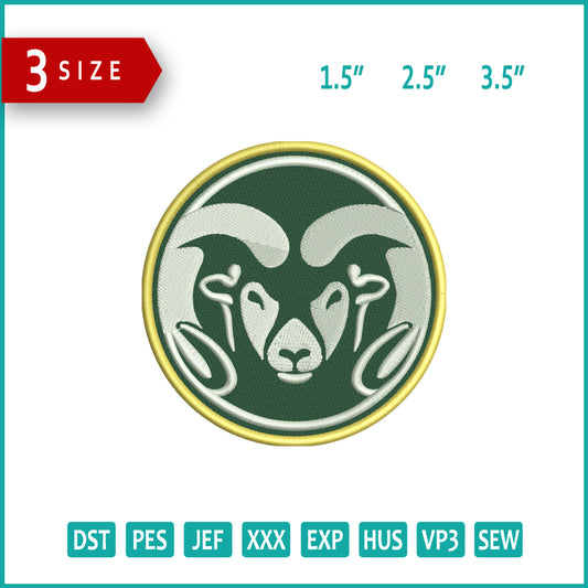 Colorado State Rams Logo Embroidery Design Files - 3 Size's
