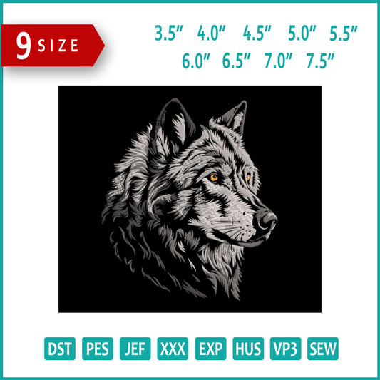Wolf Head Embroidery Design Files - 9 Size's