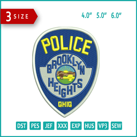 Police Brooklyn Heights Badge Embroidery Design Files - 3 Size's
