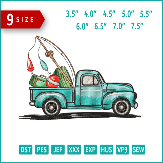 Fishing Truck Embroidery Design Files - 9 Size's