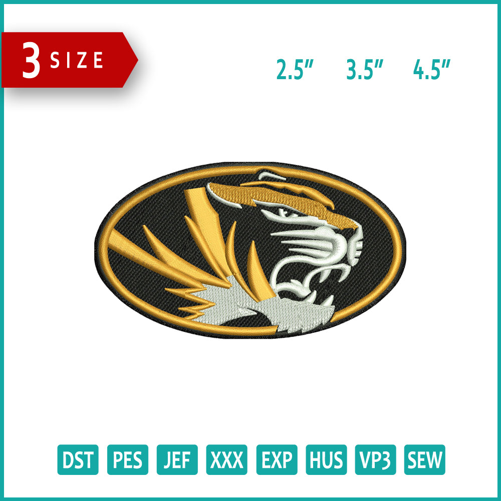 Missouri Tigers Football Logo Embroidery Design Files - 3 Size's