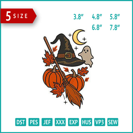 Witch Hat Embroidery Design Files - 5 Size's