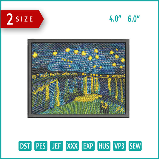 Starry Night Over the Rhone Embroidery Design Files - 2 Size's