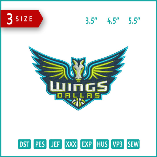 Dallas Wings Logo Embroidery Design Files - 3 Size's