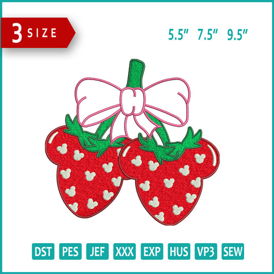 Mickey Strawberry Embroidery Design Files - 3 Size's