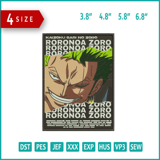 Roronoa Zoro v18 Embroidery Design Files - 4 Size's