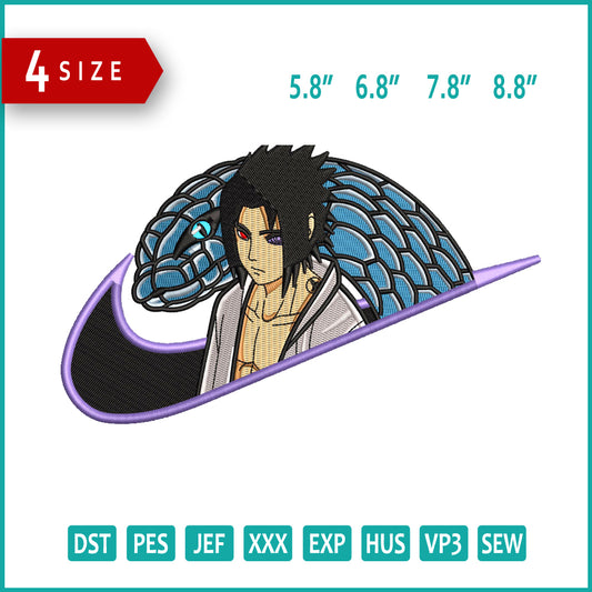 Sasuke Uchiha Swoosh v4 Embroidery Design Files - 4 Sizes