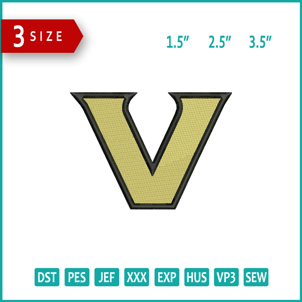 Vanderbilt University Logo Embroidery Design Files - 3 Size's