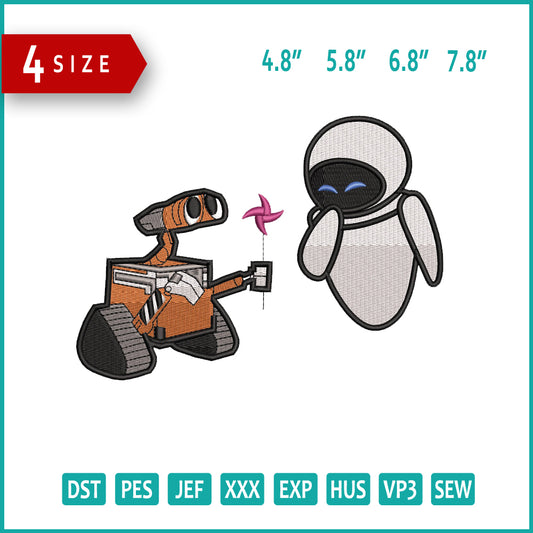 Wall-E & Eva Embroidery Design Files - 4 Size's