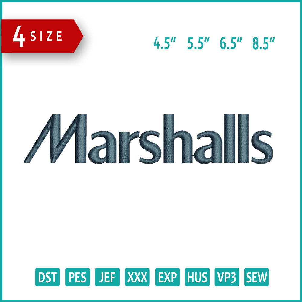 Marshalls Logo Embroidery Design Files - 4 Size's