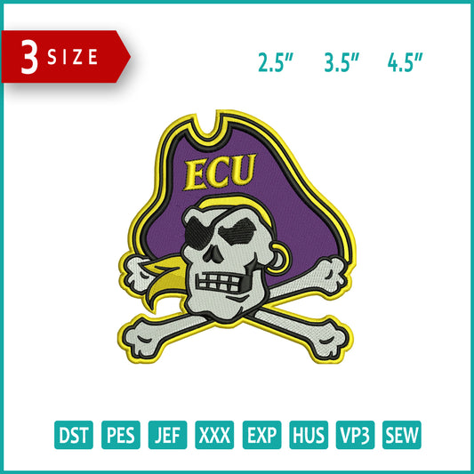 East Carolina Pirates Football LogoEmbroidery Design Files - 3 Size's