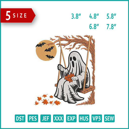 Ghost on Tree Embroidery Design Files - 5 Size's