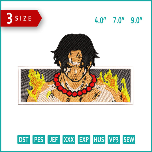 Portgas D Ace v3 Embroidery Design Files - 3 Size's