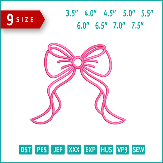Chic Pink Ribbon Bow Embroidery Design Files - 9 Size's